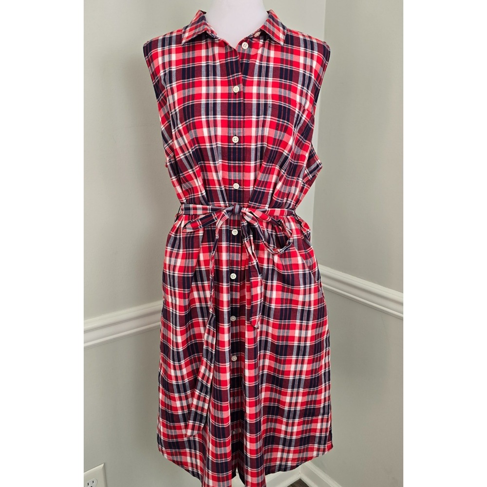 NWT J Crew Women Sleeveless Belted Shirt Dress XL Plaid Summer Preppy Chic Indie - Picture 2 of 9